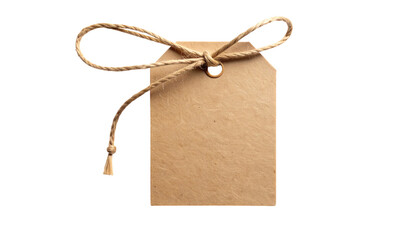 Rustic brown kraft paper gift tag with natural twine bow.
