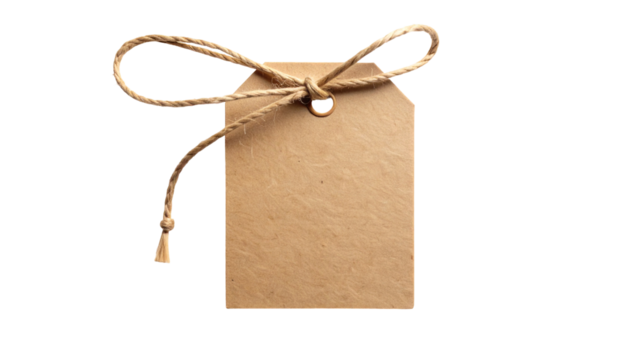 Rustic brown kraft paper gift tag with natural twine bow.