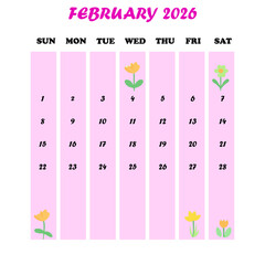 calendar for February  2026 