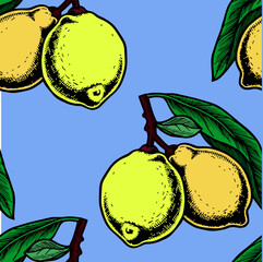 Colorful lemon branch seamless pattern.