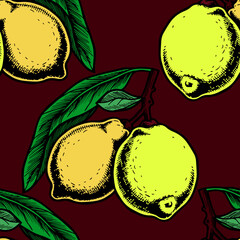 Colorful lemon branch seamless pattern.