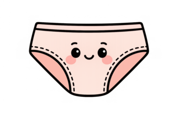 Pink cartoon underwear with a smiling face, drawing happiness and comfort in a cute kawaii graphic design