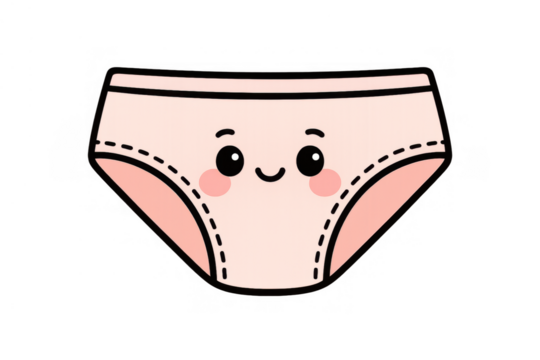 Pink cartoon underwear with a smiling face, drawing happiness and comfort in a cute kawaii graphic design