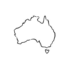 Australia outline sketched in black line.