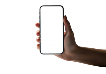 Hand holding blank screen smartphone mobile device technology communication future transparent background