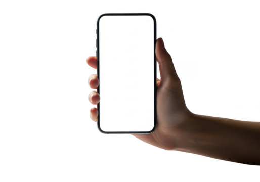 Hand holding blank screen smartphone mobile device technology communication future transparent background