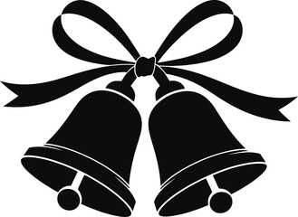 Christmas Bells with Bow Silhouette Vector Illustration Holiday Decoration Icon Festive Clipart Isolated