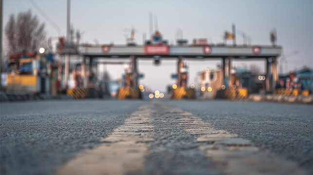The border checkpoint stands prominently as vehicles approach the entrance, highlighting the busy atmosphere filled with anticipation. This border checkpoint is crucial for travele