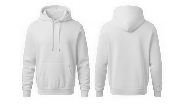 White hoodie sweatshirt front and back view template isolated isolated on transparent background