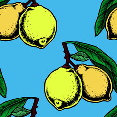 Colorful lemon branch seamless pattern.