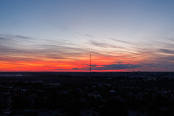 Vibrant sunset over the cityscape side view