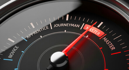 Close-up of red speedometer needle indicating fast car acceleration