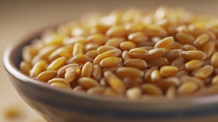 Close-up of a bowl containing cooked grains, highlighting their elongated shape. menu design, packaging mockups, designed for culinary blogs and recipe cards for restaurants.