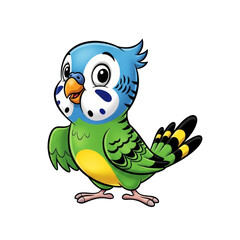 Cartoon budgie bird waving isolated on a transparent background
