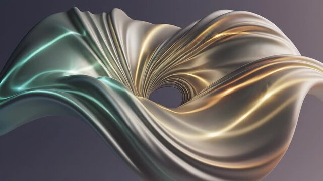 Iridescent flowing liquid metal ribbon twisting abstract background