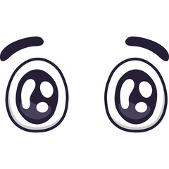 Cute Cartoon Eyes with Big Pupils and White Highlights Expressing Surprise or Innocence on a Transparent Background