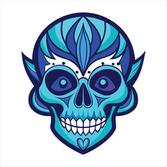 Evil human skull vector illustration featuring skeleton wings and black tattoo art design on the dead bone face as a rock horror symbol