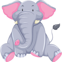 Cute Cartoon Elephant Sitting With Big Pink Ears And Tusks On Transparent Background