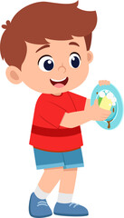happy cute little boy washing dish