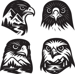 Fototapeta premium Raptor Species Double Exposure Vector Illustration.eps