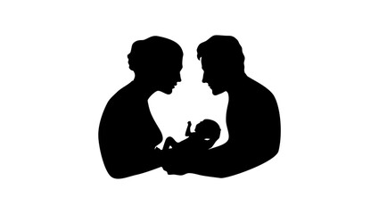 Family newborn baby, black isolated silhouette