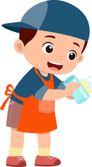 happy cute little boy washing glass