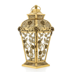 Elegant Vector Lantern Illustration with Floral Ornamentation in Vintage Style with Gold and Silver Colors