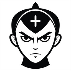 Black and white vector illustration of a mysterious man wearing a mask and featuring stylish glamour design