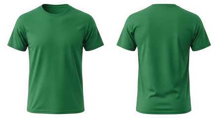 Blank green t-shirt front and back isolated for apparel mockup isolated on transparent background