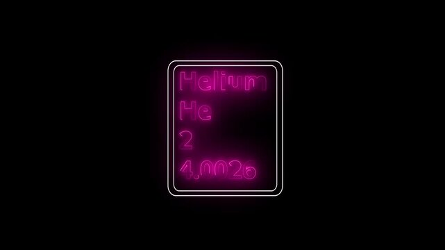 Glowing neon Helium element animation. Neon pink Helium element animated on black background. 4k