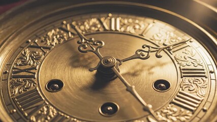 Antique clock face with ornate hands and Roman numerals in warm golden tones showcasing detailed craftsmanship and vintage elegance in close up time view with exquisite vintage charm - Powered by Adobe