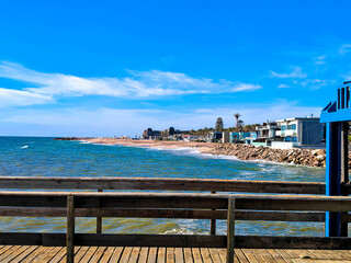 View from the jetty back towards Swakopmund with Houses in Background. German colonial town Namibia, Africa
