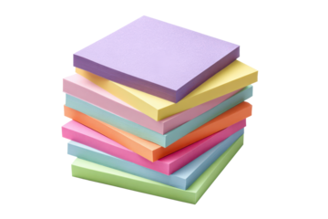 stack of colorful memo note papers isolated on white or transparent png