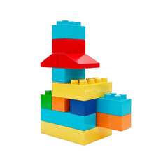 Obraz premium Colorful building blocks tower isolated on a transparent background