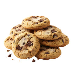 Stack of Chocolate Chip Cookies with Crumbled Pieces on a Transparent Background Perfect for Bakery or Dessert Advertisements