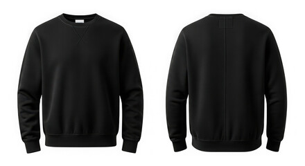Empty black crew neck sweatshirt, front and back for branding. isolated on transparent background