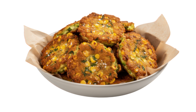 Delicious crispy fried corn fritters served in a bowl