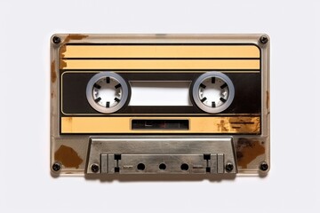 Obraz premium A vintage cassette tape with a worn-out appearance, featuring a classic design and faded colors, evoking nostalgia for music from the past.