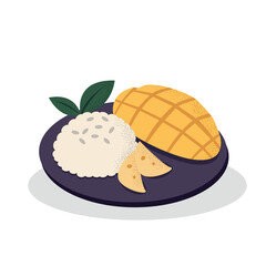 Mango Sticky Rice, Asian cuisine, India, vector illustration