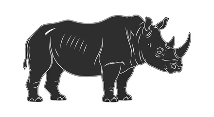 Fototapeta premium Illustration of a rhinoceros with a white outline on a white background