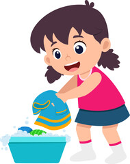cute little girl washing clothes