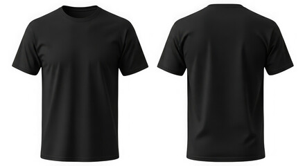 Plain black t-shirt front and back view mockup design template isolated on transparent background