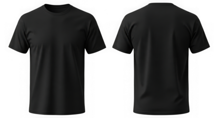Plain black t-shirt front and back view mockup design template isolated on transparent background