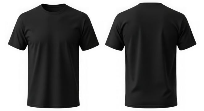 Plain black t-shirt front and back view mockup design template isolated on transparent background - Powered by Adobe