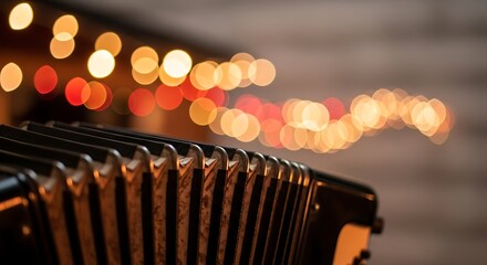 Accordion with Bokeh Lights Background.