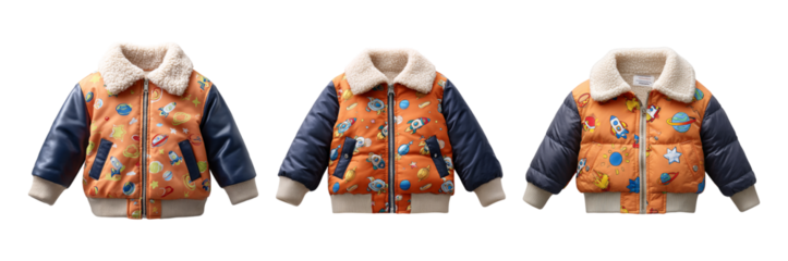 Toddler Winter Jacket with Space Print Sherpa Collar Insulated Warm Outerwear for Boys Space Adventure Padded Coat with Pockets and Ribbed Cuffs Trendy Childrens Apparel for Winter Season