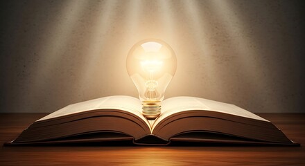 Illuminated knowledge a bright idea emerges from an open book