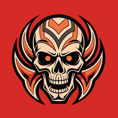 Fototapeta premium Fierce tribal skull with fiery wings emblem