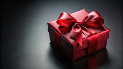 Fototapeta premium A Luxurious Crimson Gift Box with a Satin Ribbon Bow, Ready for Presentation