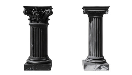 Obraz premium Dual classical black Greek pillar variations isolated on transparent background